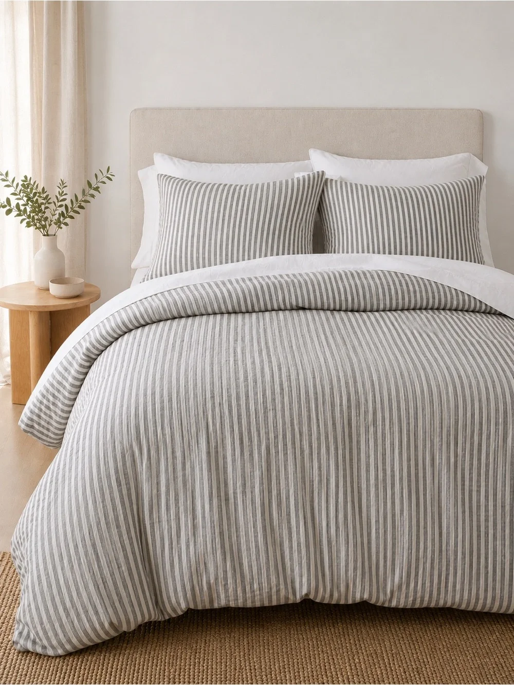 Quince European Linen Duvet Cover Set | Gray & White Stripe | Full/Queen
